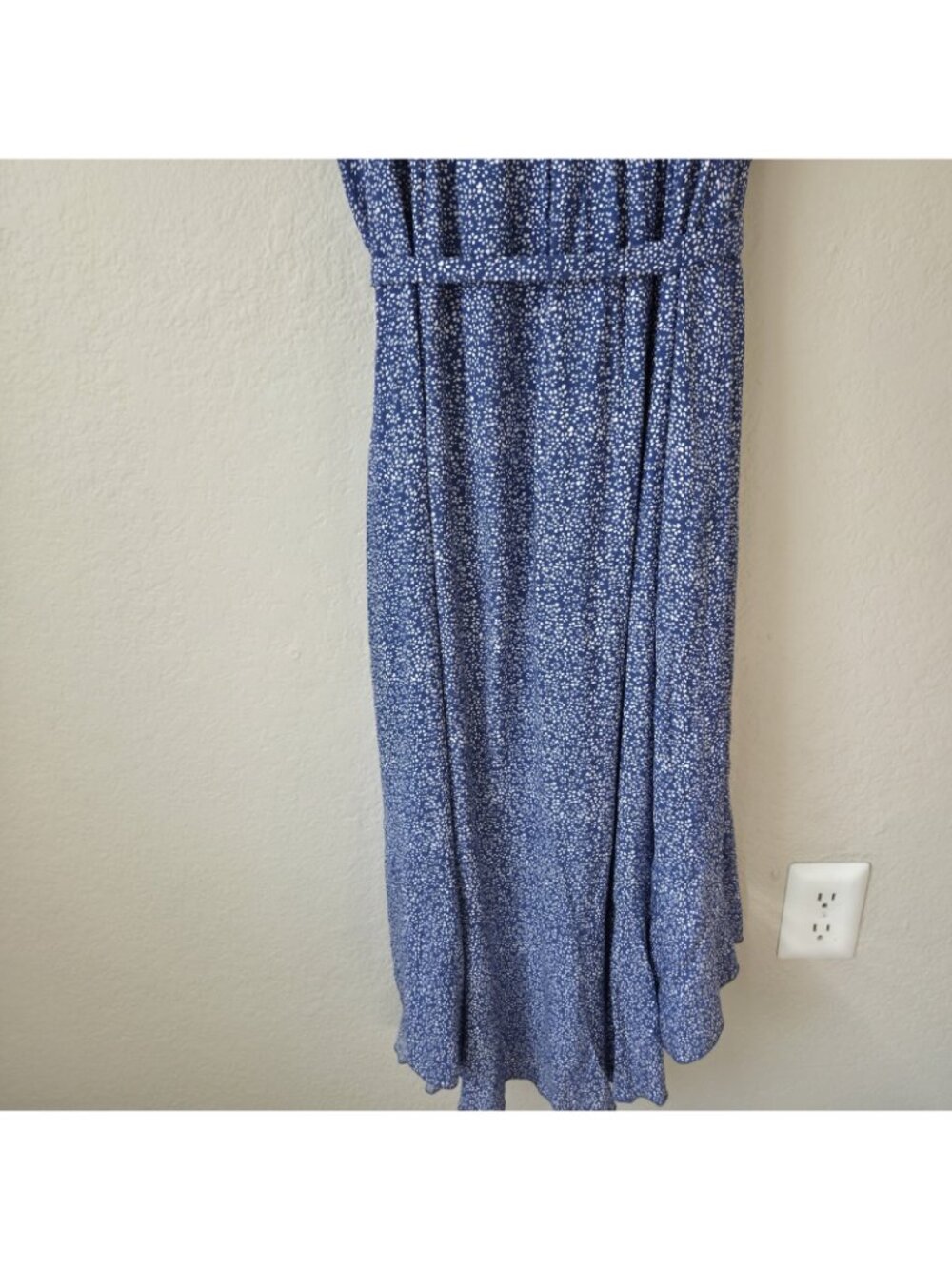 Zesica Wrap Ruffler Midi Dress Womens M Blue/White Floral Short Sleeve VNeck - Picture 14 of 16